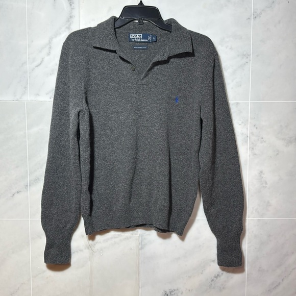 Polo Ralph Lauren 100% Lambs Wool Collard Sweater size Large - Picture 1 of 12